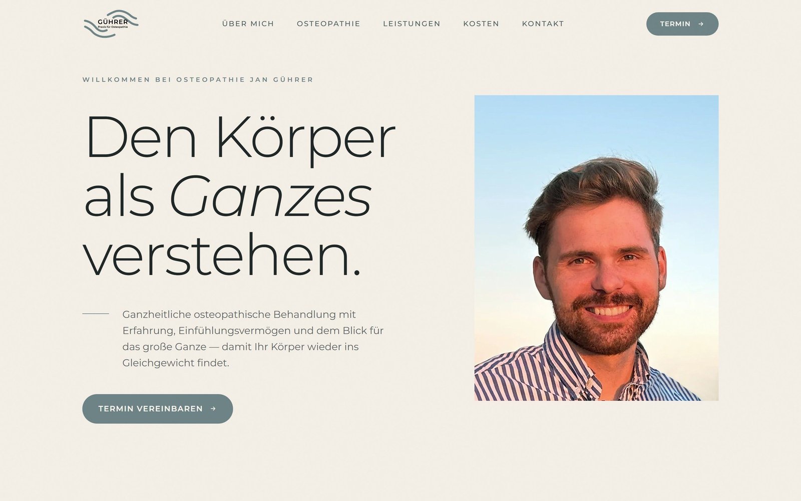Startseite der Website Osteopathie Gührer